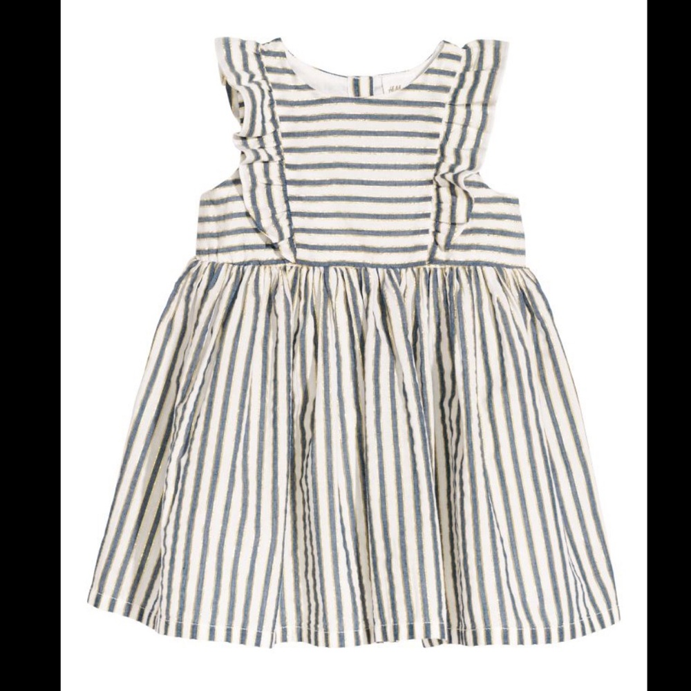H&M blue and gold striped baby dress with ruffles